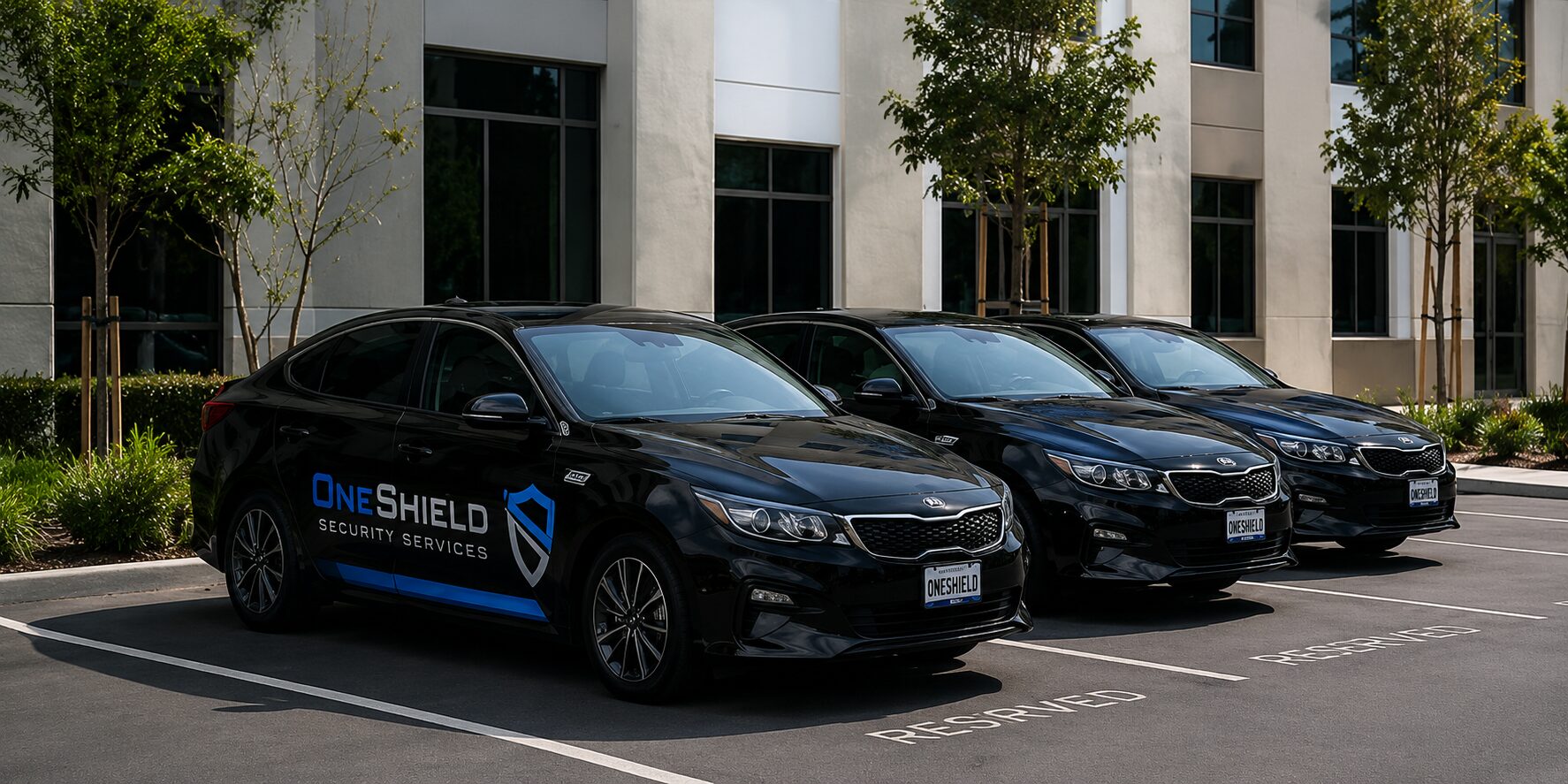 One Shield marked patrol fleet of three vehicles